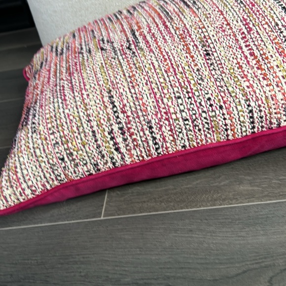 Textured Multi Stripe Throw Pillow Down Filled Solid Fuschia Velvet Back - Picture 9 of 12